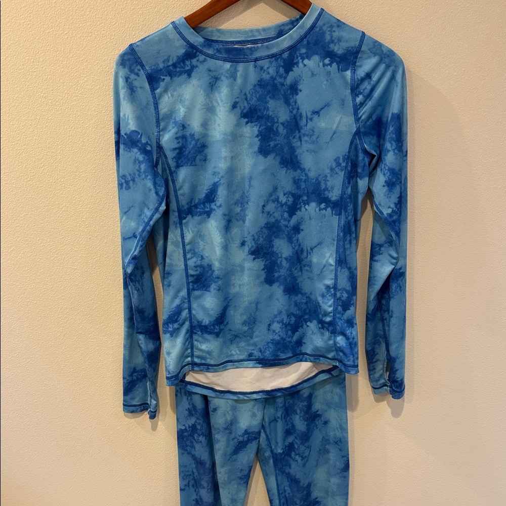 Blue Tie-Dye Long Underwear Top and Pants Set